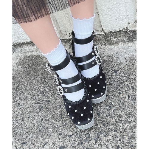 Swankiss  EV quilt bijou heels ブラック　靴