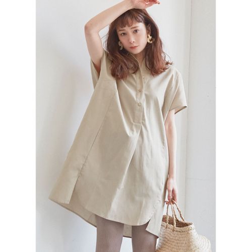 FASBEE｜コカ coca オーバーサイズ半袖シャツワンピース （Beige